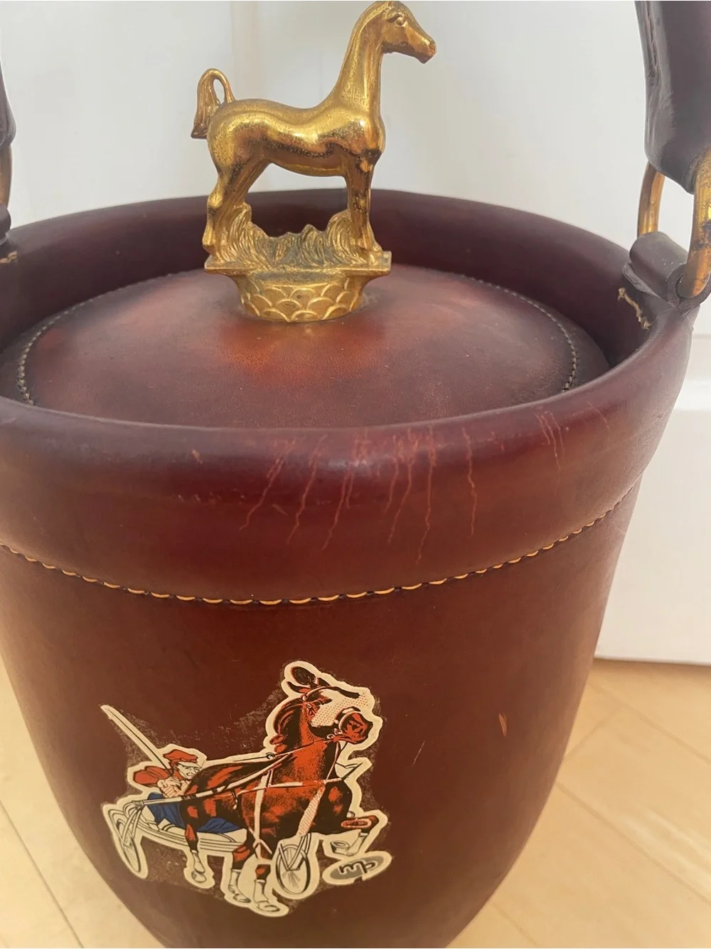 Vintage Loyal Papeete Firetruck Brown Leather Brass Eagle Handle Bar Ice Bucket